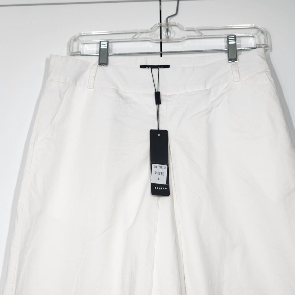 Beulah Wide Leg High Waisted Pleated Front Pants Size L White Cotton Blend - Picture 2 of 6